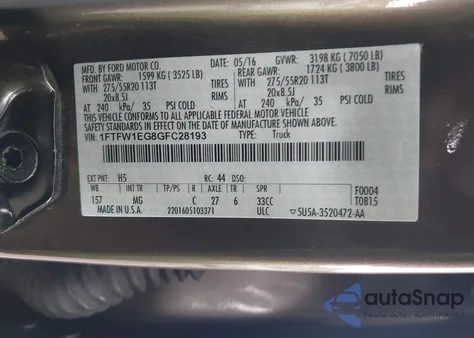 2016 Ford F-150 Xlt from USA, damaged, VIN 1FTFW1EG8GFC28193